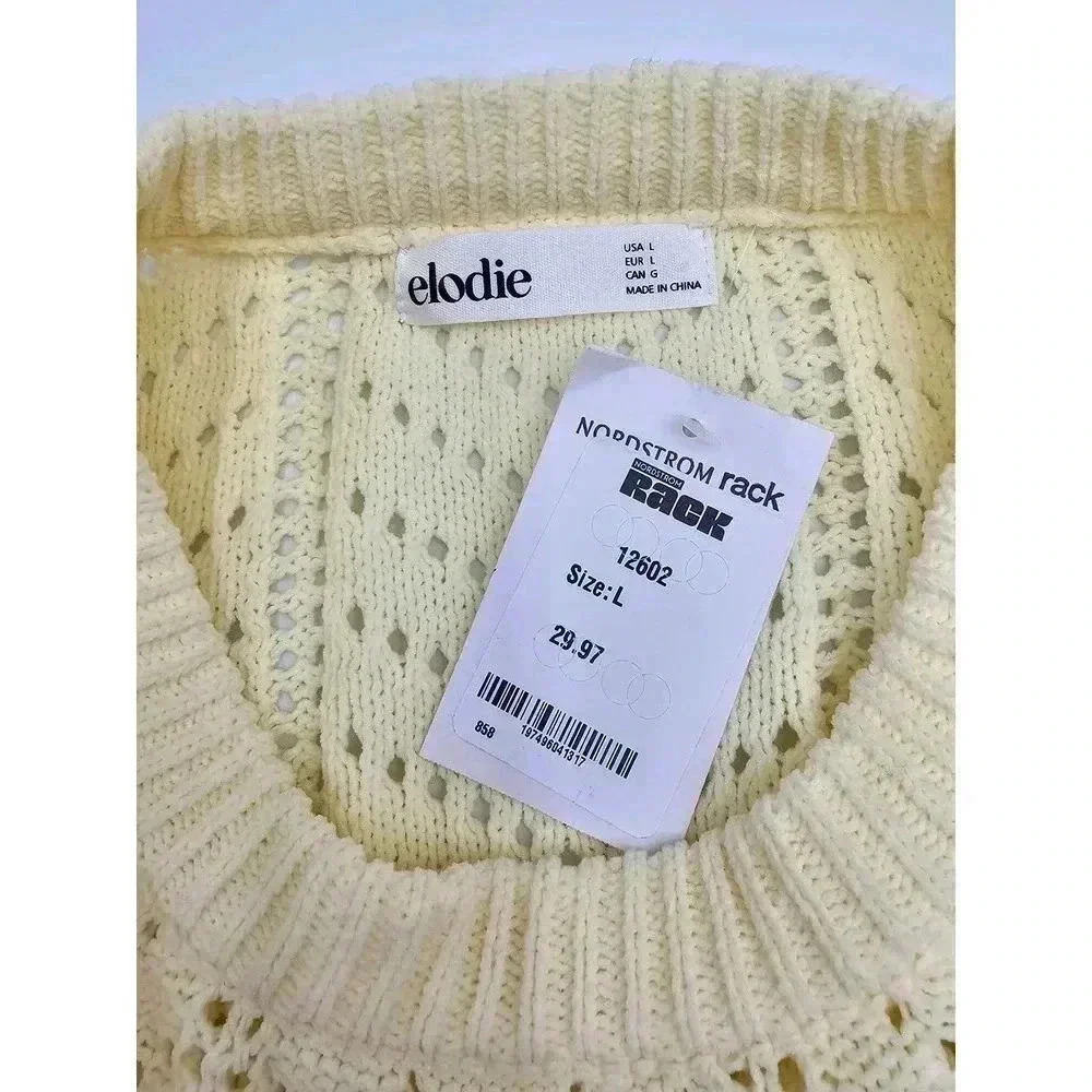 Elodie Women's Size L Baby Yellow Pointelle Bell Sleeve Sweater - Picture 5 of 9